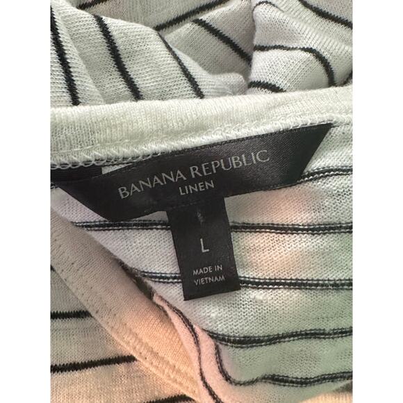 Banana Republic white black stripes linen cap sleeves top size Large - Picture 3 of 10